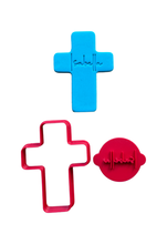 Load image into Gallery viewer, Christening cross cookie stamp fondant embosser baptism cookie personalised stamp