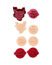 Load image into Gallery viewer, Highland cow Valentine's day Cookie Cutter Stamp mooost love in the hair