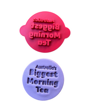 Load image into Gallery viewer, Biggest Morning Tea cookie stamp Cancer Council Teapot teacup cancer ribbon cookie cutter