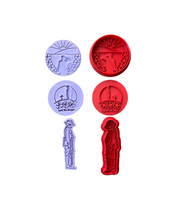Load image into Gallery viewer, Veterans Cookie cutter Embosser Lest we forgot poppy Soldier Sun