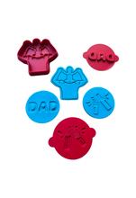 Load image into Gallery viewer, 1st father's day cookie cutter kids on dad's shoulder backview milk beer cheers cookie cutter stamp