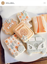 Load image into Gallery viewer, Travel Set Cookie Cutter Stamp stacked luggages globe passport boarding pass sunglasses