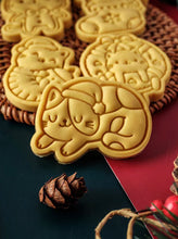 Load image into Gallery viewer, Christmas Cat Cookie Cutter Stamp Wreath bauble Cat Gingerbread man Hat