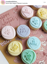 Load image into Gallery viewer, Anti Valentine's candy hearts cookie Debosser Galentines day Cookie Cutter Stamp Divorce conversation messages