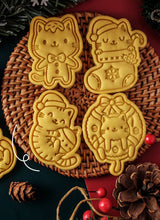 Load image into Gallery viewer, Christmas Cat Cookie Cutter Stamp Wreath bauble Cat Gingerbread man Hat