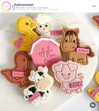 Load image into Gallery viewer, Farm animals cookie cutters and stamps - barn duck donkey chicken horse lamb cow bull pig