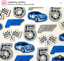 Load image into Gallery viewer, Racing car cookie cutter wheels fast five fifth birthday boy mitsubishi lancer evolution