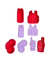 Load image into Gallery viewer, Police Elements Cookie Cutter Stamp Baton Hat Vest Walkie Talkie Handcuff Badge