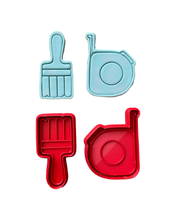Load image into Gallery viewer, Tool set cookie cutter and embosser father's day Paint Roller Handsaw Tape Hammer