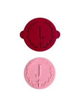 Load image into Gallery viewer, Leafy wreath cross cookie debosser baptism christening initial personalisation