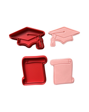 Load image into Gallery viewer, Graduation Cap hat opwen scroll diploma cookie cutter fondant cupcake mini size