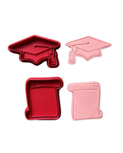 Load image into Gallery viewer, Graduation Cap hat opwen scroll diploma cookie cutter fondant cupcake mini size