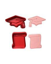 Load image into Gallery viewer, Graduation Cap hat opwen scroll diploma cookie cutter fondant cupcake mini size