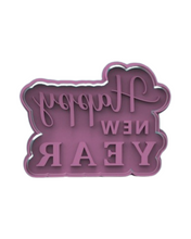 Load image into Gallery viewer, Happy New Year Cookie Fondant Cutter Stamps counting down clock Wine Glass 2024 Fireworks