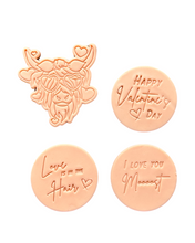 Load image into Gallery viewer, Highland cow Valentine's day Cookie Cutter Stamp mooost love in the hair