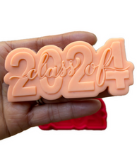 Load image into Gallery viewer, Congratulations cookie cutter Class of 2024 cookie debosser raised stamp graduation cap