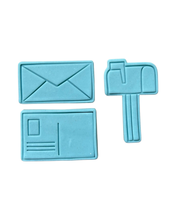 Load image into Gallery viewer, Post Office Theme Cookie Cutter Stamp Post Mail Newspaper Package Parcels Tape Postcard Mail Post Letter Mailbox