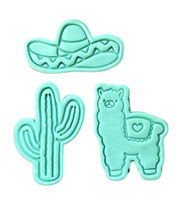 Load image into Gallery viewer, Mexican Cookie Cutter Stamp Llama Cactus Sombrero
