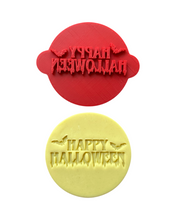 Load image into Gallery viewer, Happy Halloween Trick Or Treat Spooky Pumpkin Face Cookie Cutter Stamp Set Party Cookie