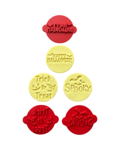 Load image into Gallery viewer, Happy Halloween Trick Or Treat Spooky Pumpkin Face Cookie Cutter Stamp Set Party Cookie