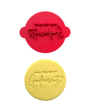 Load image into Gallery viewer, Will you be my Godmother Godfather Godparents Cookie Cutter Stamp Cross debosser