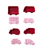 Load image into Gallery viewer, Vehicles Cookie Cutter Stamp tractor taxi firetruck police ambulance school bus double bus Beetle rubbish truck