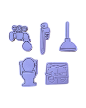 Load image into Gallery viewer, Plumber Cookie Cutter Stamp Toilet Bowl Faucet Pump Pipe Wrench Plumbing bum