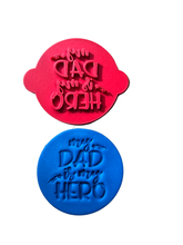Load image into Gallery viewer, Super Hero father cape dad cookie cutter stamp Father's day