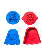 Load image into Gallery viewer, Super Hero father cape dad cookie cutter stamp Father's day