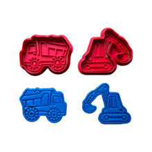 Load image into Gallery viewer, Construction theme cookie cutter embosser Road Dump Truck Excavator Concrete mixer/cement truck