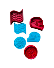 Load image into Gallery viewer, Racing Cookie Cutter Stamp Helmet Tire Flag