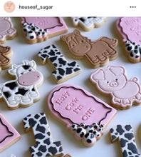 Load image into Gallery viewer, Farm animals cookie cutters and stamps - barn duck donkey chicken horse lamb cow bull pig