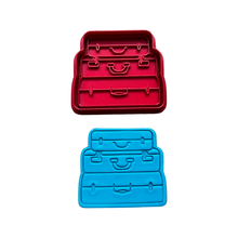 Load image into Gallery viewer, Travel Set Cookie Cutter Stamp stacked luggages globe passport boarding pass sunglasses