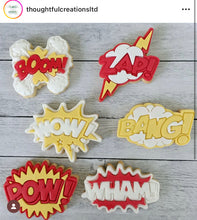 Load image into Gallery viewer, Sound effect cookie cutters and stamps - Boom Wham Bang Pow Zap Wow