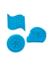 Load image into Gallery viewer, Racing Cookie Cutter Stamp Helmet Tire Flag