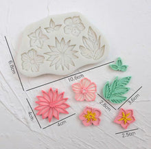 Load image into Gallery viewer, Flowers Assorted Silicone Mould - daisy cherry leaves bouquet Rose Chrysanthemum Flower Maple Leaves