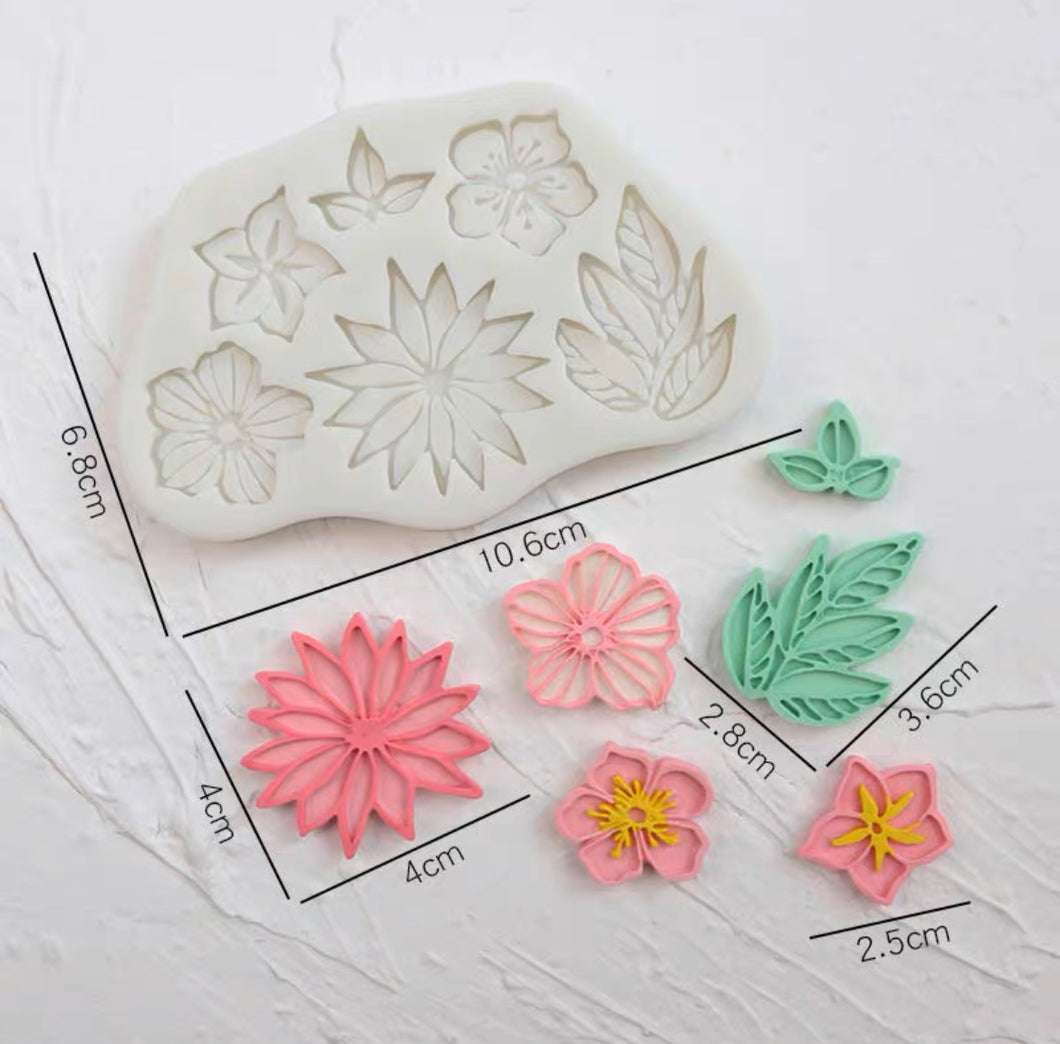 Flowers Assorted Silicone Mould - daisy cherry leaves bouquet Rose Chrysanthemum Flower Maple Leaves
