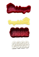 Load image into Gallery viewer, Congratulations cookie cutter Class of 2023 cookie debosser raised stamp graduation cap