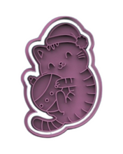 Load image into Gallery viewer, Christmas Cat Cookie Cutter Stamp Wreath bauble Cat Gingerbread man Hat