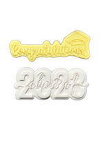 Load image into Gallery viewer, Congratulations cookie cutter Class of 2023 cookie debosser raised stamp graduation cap