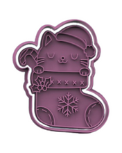 Load image into Gallery viewer, Christmas Cat Cookie Cutter Stamp Wreath bauble Cat Gingerbread man Hat