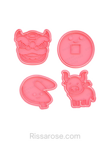 Load image into Gallery viewer, Chinese New Year Elements Cookie Cutter Stamp dragon head bull fortune cookie coin