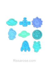 Load image into Gallery viewer, Cute Space Cookie Cutter Stamp UFO Satellite Sun Astronaut Saturn Earth Spaceship Alien