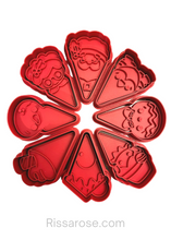 Load image into Gallery viewer, Christmas Pizza Cookie Cutter Stamp Ice Cream Gingerbread House Penguin Snowman Elf Gingerbread Man Mrs. Santa Santa Claus