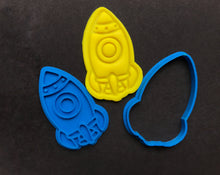 Load image into Gallery viewer, hot air balloon rocket space ship helicopter cookie cutter and stamp rocket