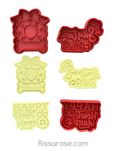 Load image into Gallery viewer, Dog Christmas Cookie Cutter Stamp Santa Paws Happy Howlidays Wreath Bone Cat