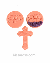 Load image into Gallery viewer, Will you be my Godmother Godfather Godparents Cookie Cutter Stamp Cross debosser
