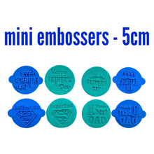 Load image into Gallery viewer, mini father's day cookie stamps - 5cm- best dad, superdad, and happy father's day all 4