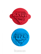 Load image into Gallery viewer, teacher cookie embossers cutter - super teacher, love inspire light bulb end of year gift super teacher