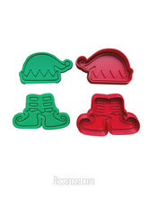 Load image into Gallery viewer, christmas elf cookie cutter set believe in elf fondant embosser elf hat feet elf hat & shoes